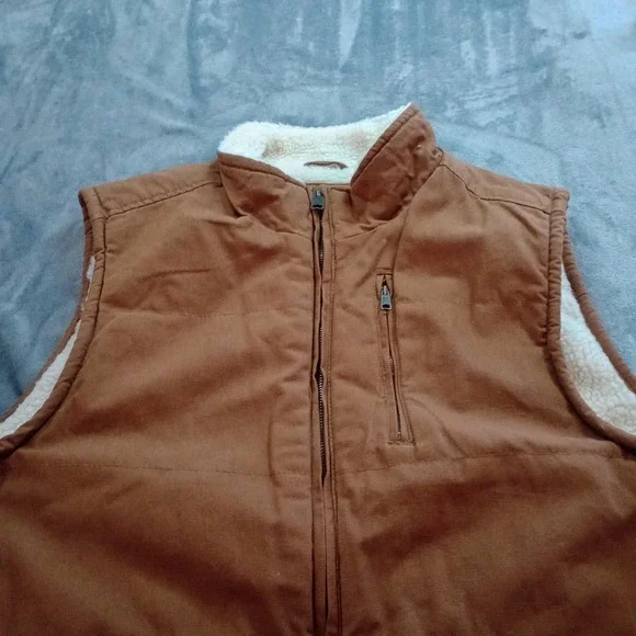 Lee Canvas Vest Mens Large Tobacco Brown Sherpa Lined Full Zip Workwear Rugged - Picture 2 of 15